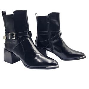 RAID Poppy Black Faux Patent Leather Western Buckle Detail Boots Women's Size 7